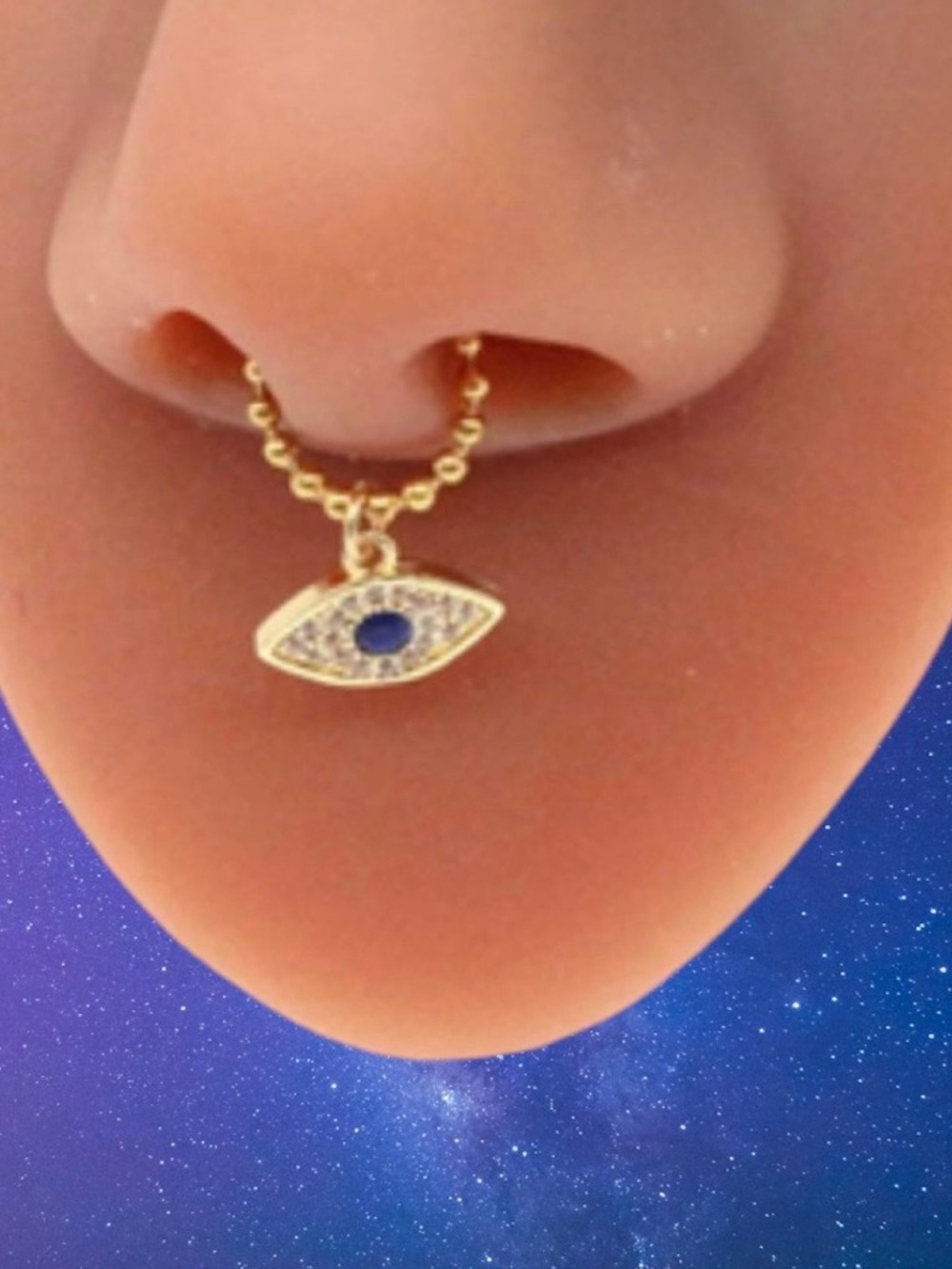 Magnetic Gold colored Evil Eye or sun Nose Ring with Blue Accent